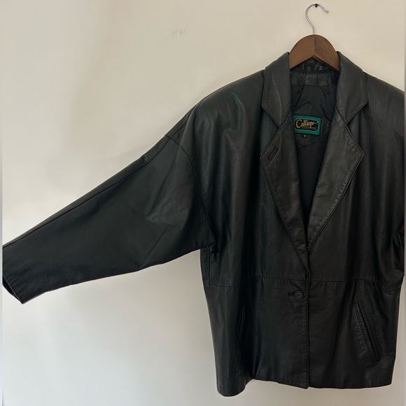 Vintage Calliope Black Leather Single Button Jacket with Pockets, Size S - Picture 7 of 7